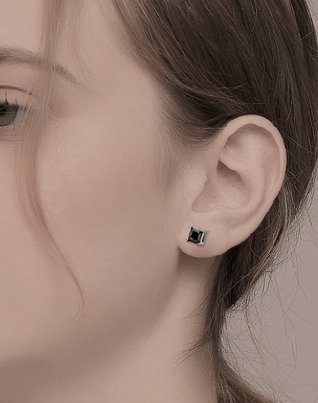 The Black Princess Cut Solitaire Stud Earrings