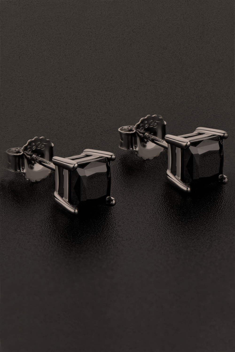 The Black Princess Cut Solitaire Stud Earrings