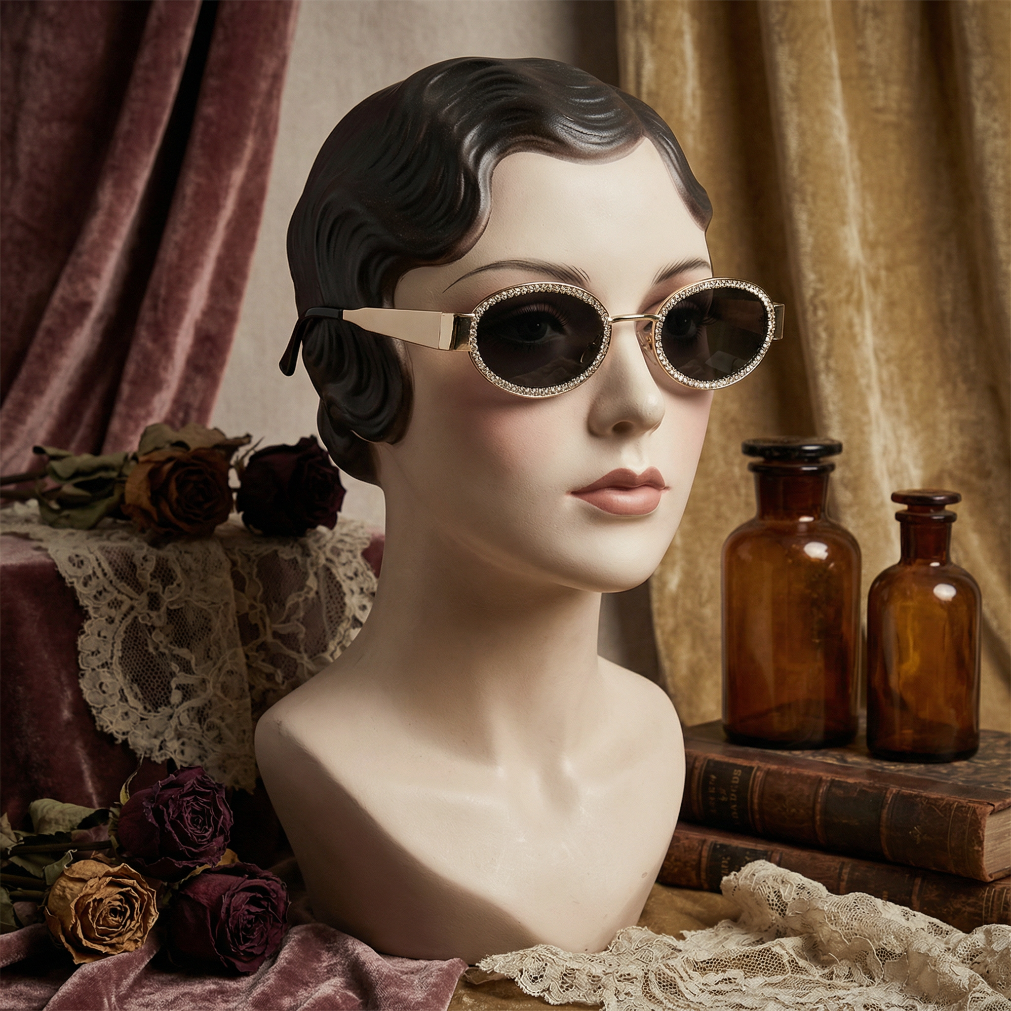 The Rhinestone-Bordered Oval Sunglasses