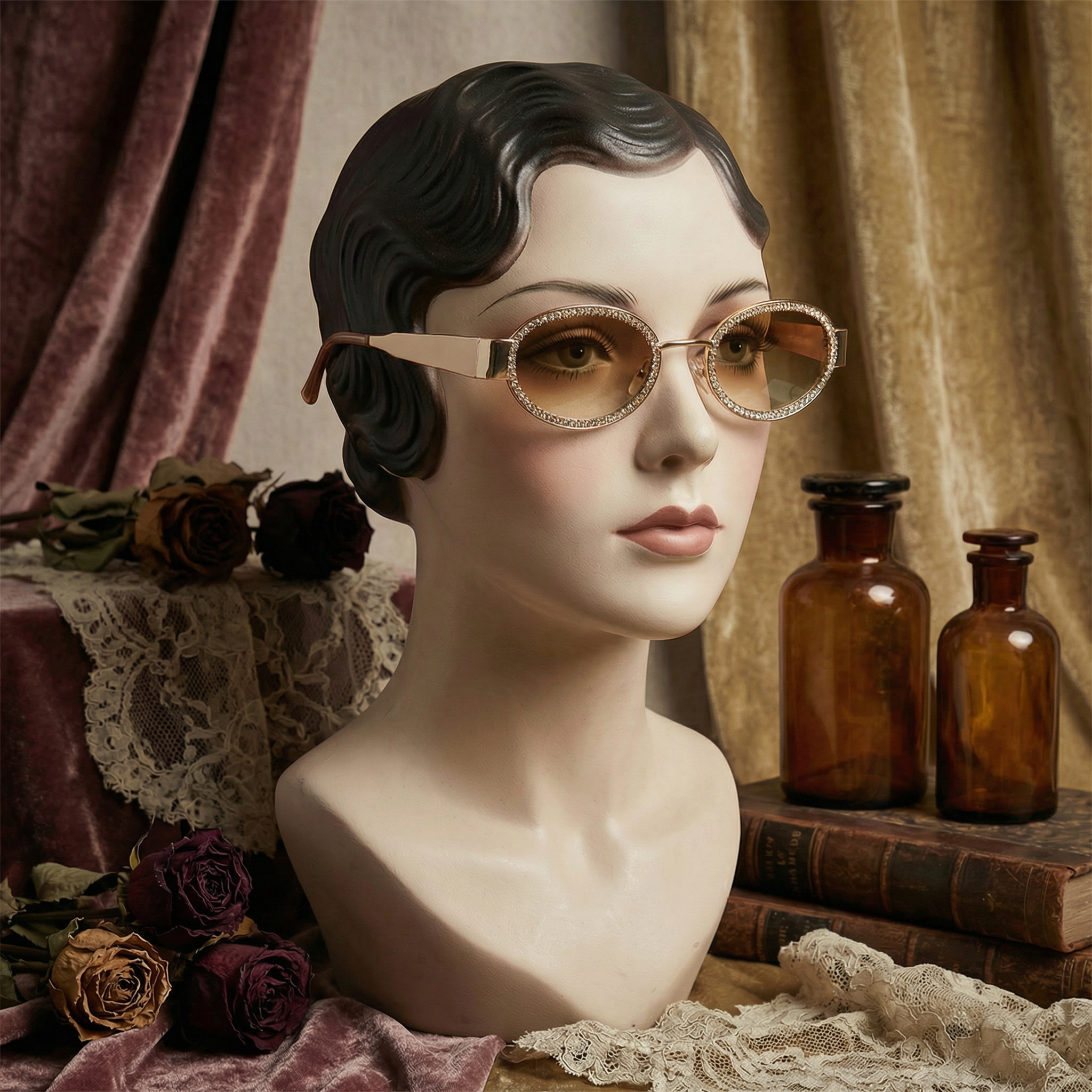 The Rhinestone-Bordered Oval Sunglasses