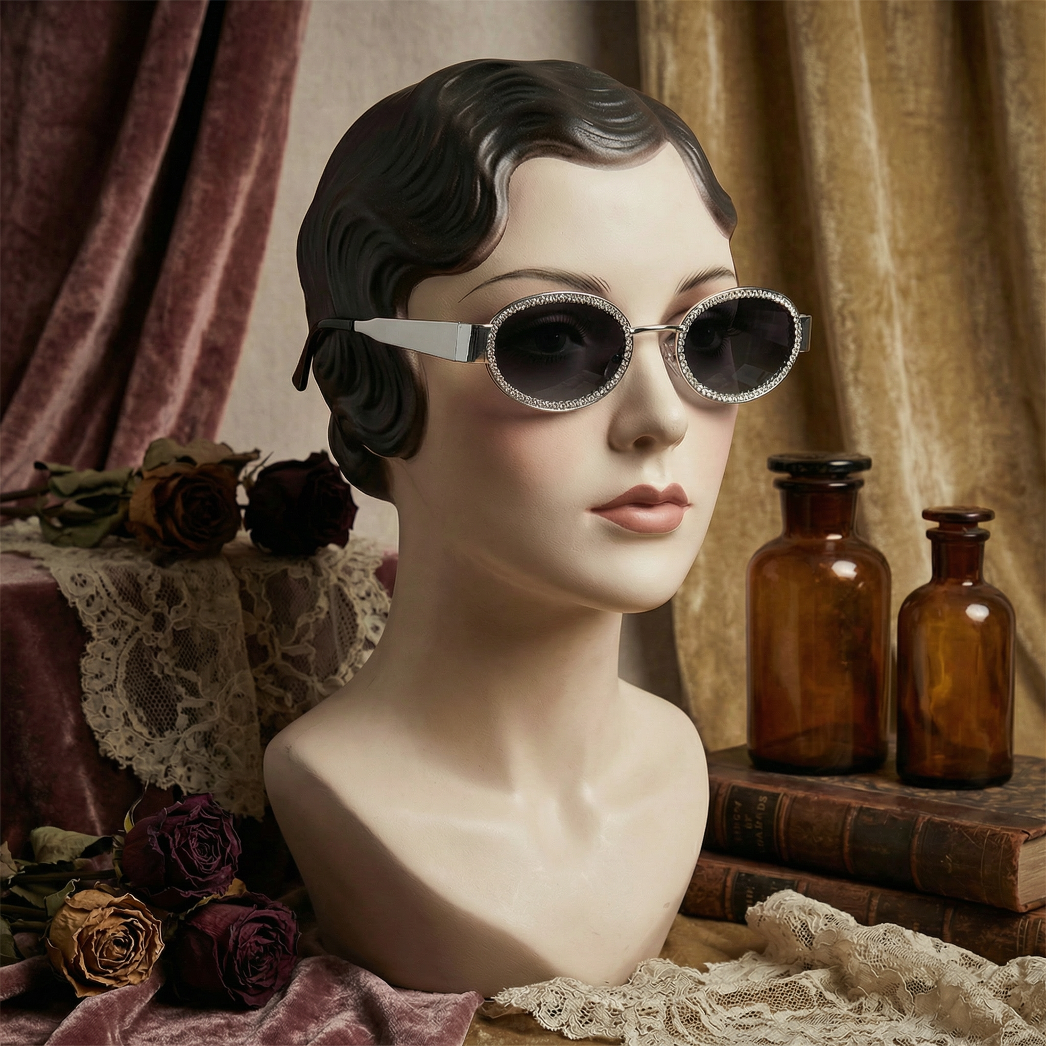 The Rhinestone-Bordered Oval Sunglasses