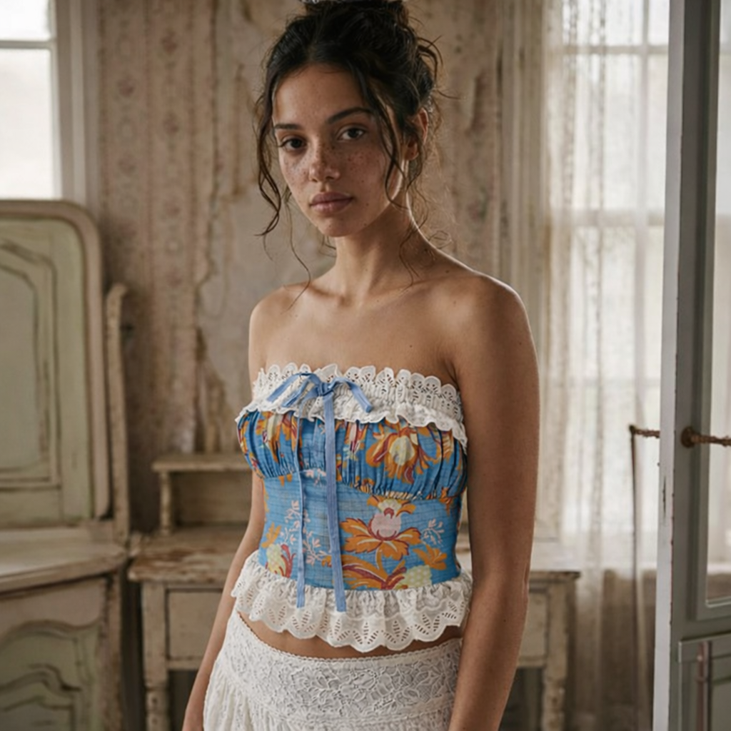 The Painted Bloom Strapless Top