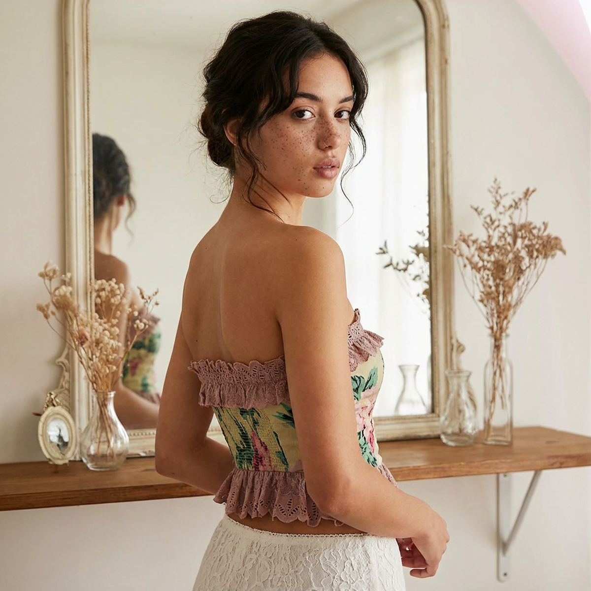 The Painted Bloom Strapless Top