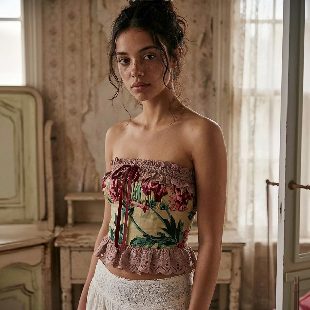 The Painted Bloom Strapless Top