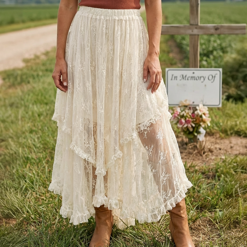 The Meadowveil Tiered Lace Skirt - White