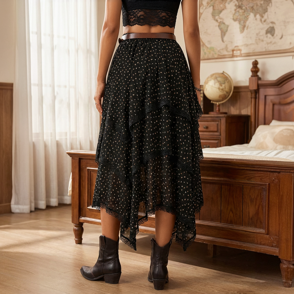 The Nightfall Tiered Lace Skirt